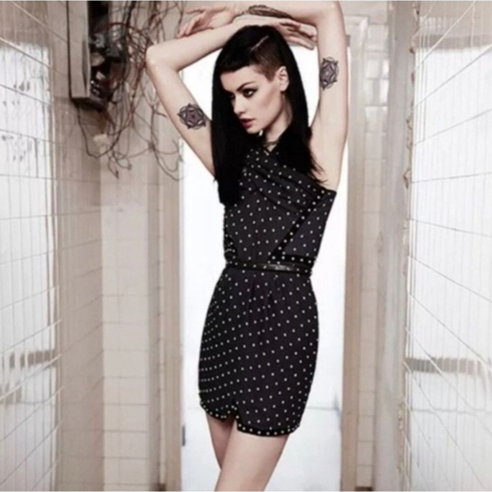the kooples polkadot dress stud leather accents Fits like MED Size UK XL